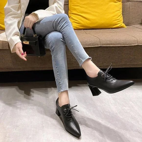 new women's thick heel lace up shoes - Picture 6 of 8